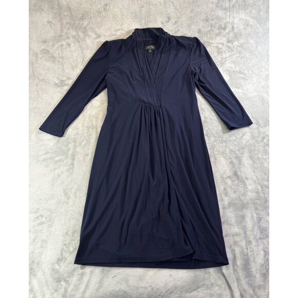 Tahari Arthur S. Levine Womens  6P Navy Pleated Midi Dress Liquid Knit Crossover - Picture 1 of 10